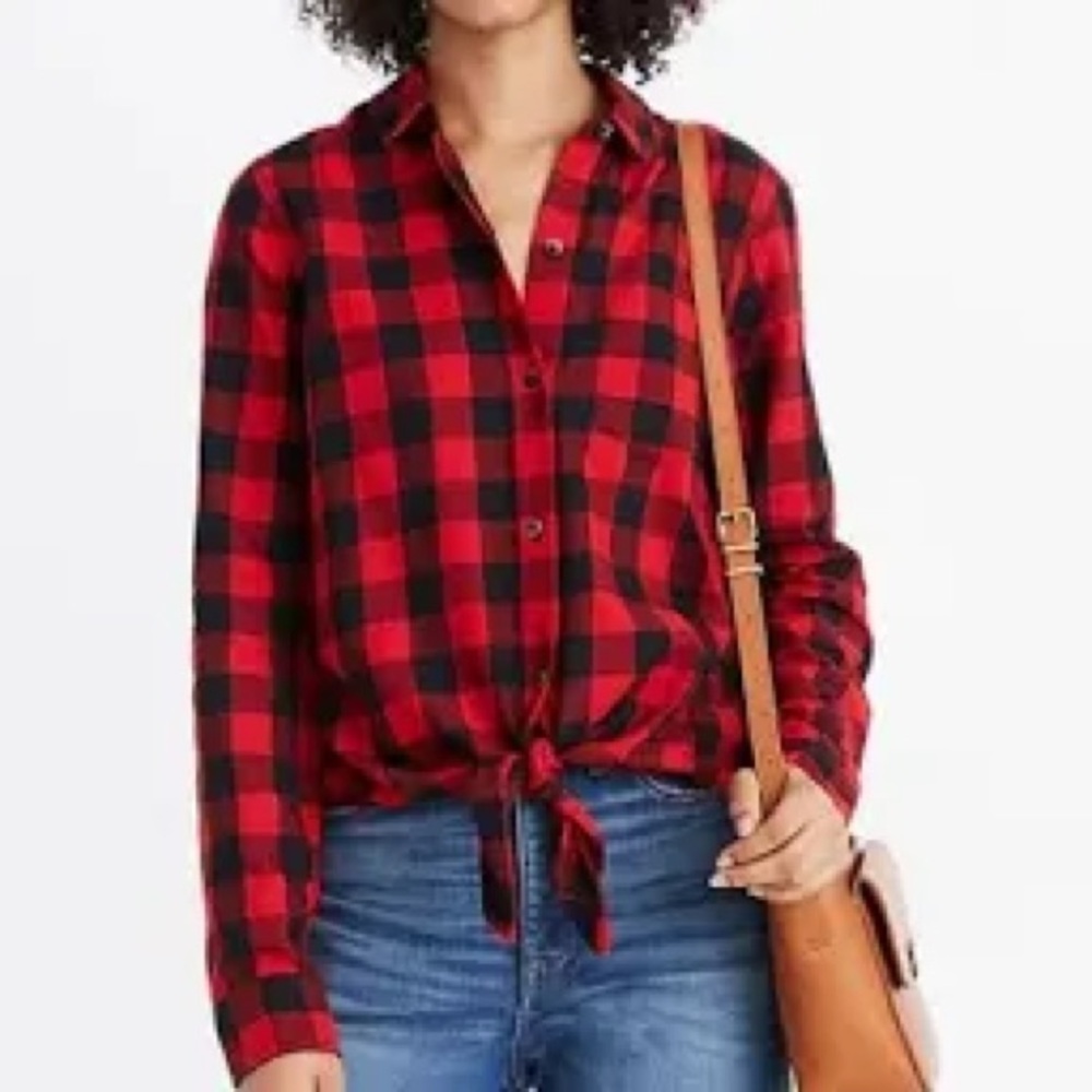 Madewell Buffalo Check Tie-Front Flannel